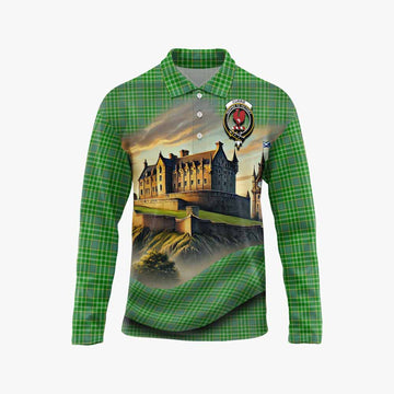 Currie Tartan Family Crest Long Sleeve Polo Shirt with Scottish Ancient Castle Style Unisex - Tartan Vibes Clothing