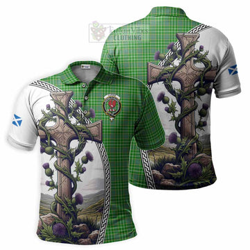 Currie Tartan Polo Shirt with Family Crest and St. Andrew's Cross Accented by Thistle Vines Kid - Tartan Vibes Clothing