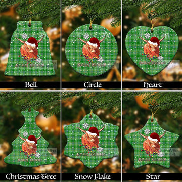 Currie Tartan Christmas Ceramic Ornaments with Twinkle Highland Cattle Ceramic - Tartan Vibes Clothing