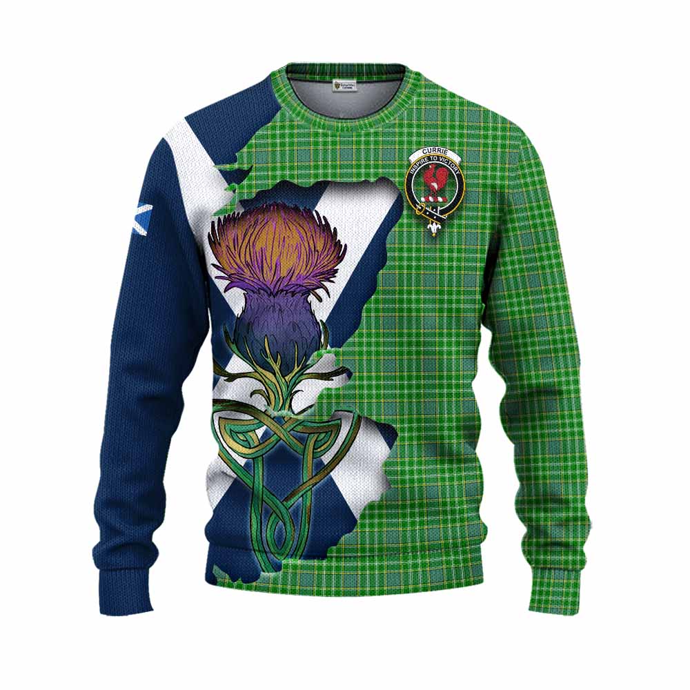Currie Tartan Family Crest Knitted Sweater Scottish Thistle Celtic Inspired Unisex - Tartan Vibes Clothing
