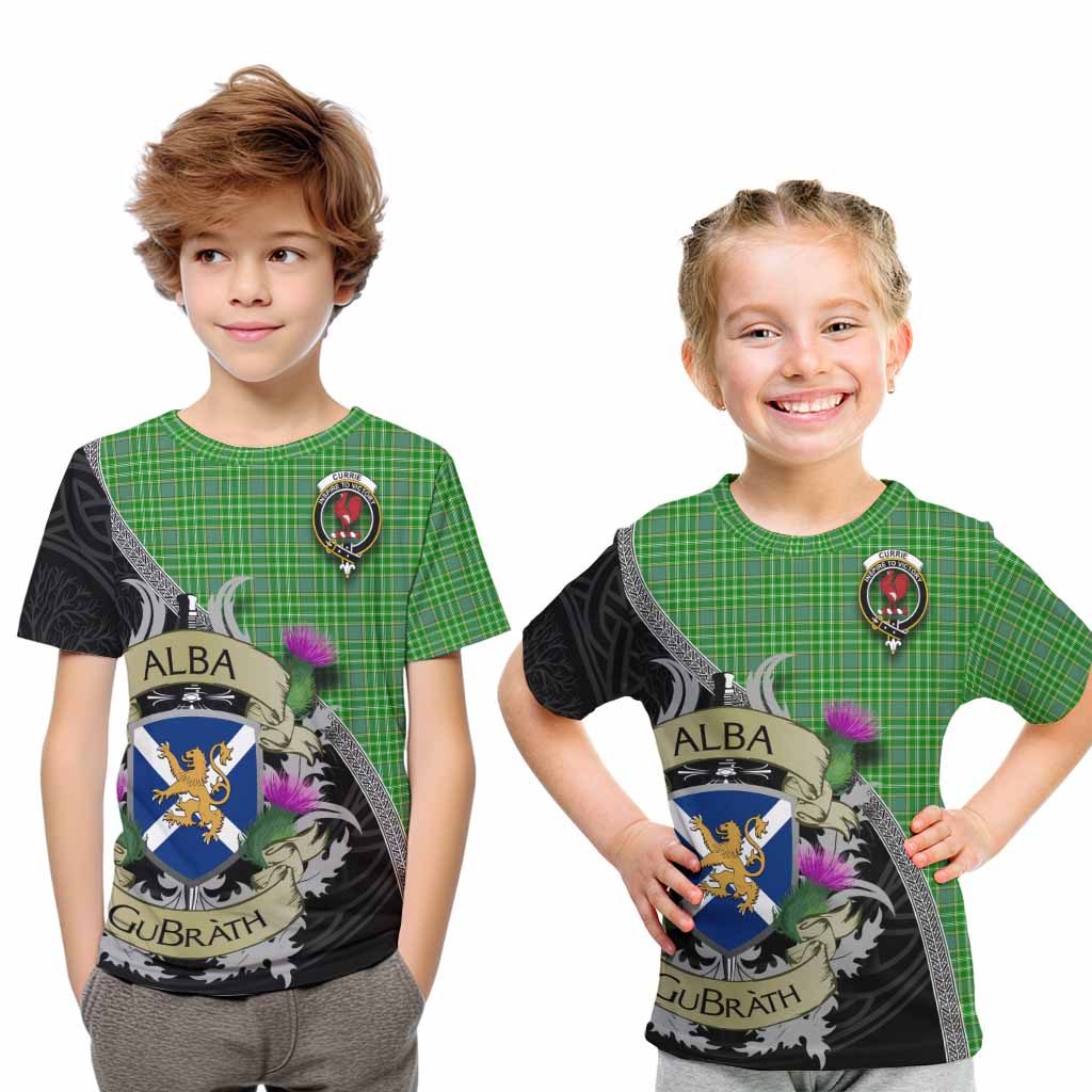 Currie Tartan Family Crest Kid T-Shirt Lion Rampant Royal Thistle Shield Celtic Inspired Youth XL Size14 - Tartan Vibes Clothing