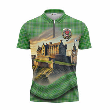 Currie Tartan Family Crest Zipper Polo Shirt with Scottish Ancient Castle Style Unisex - Tartan Vibes Clothing