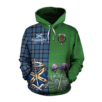 Currie Tartan Cotton Hoodie Happy St. Andrew's Day Half Tartan Style Pullover Hoodie XS - Tartan Vibes Clothing