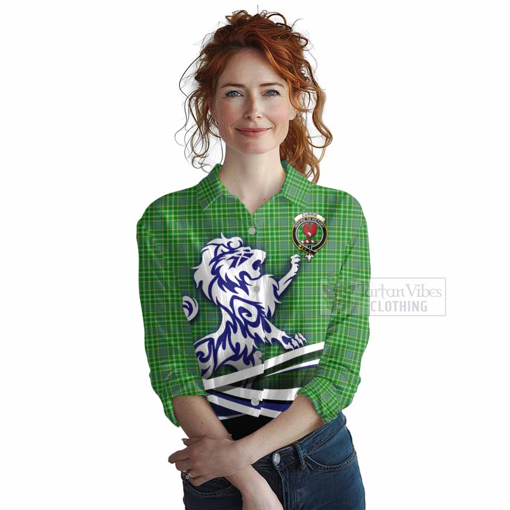 Currie Tartan Women's Casual Shirt with Alba Gu Brath Regal Lion Emblem Female - Tartan Vibes Clothing
