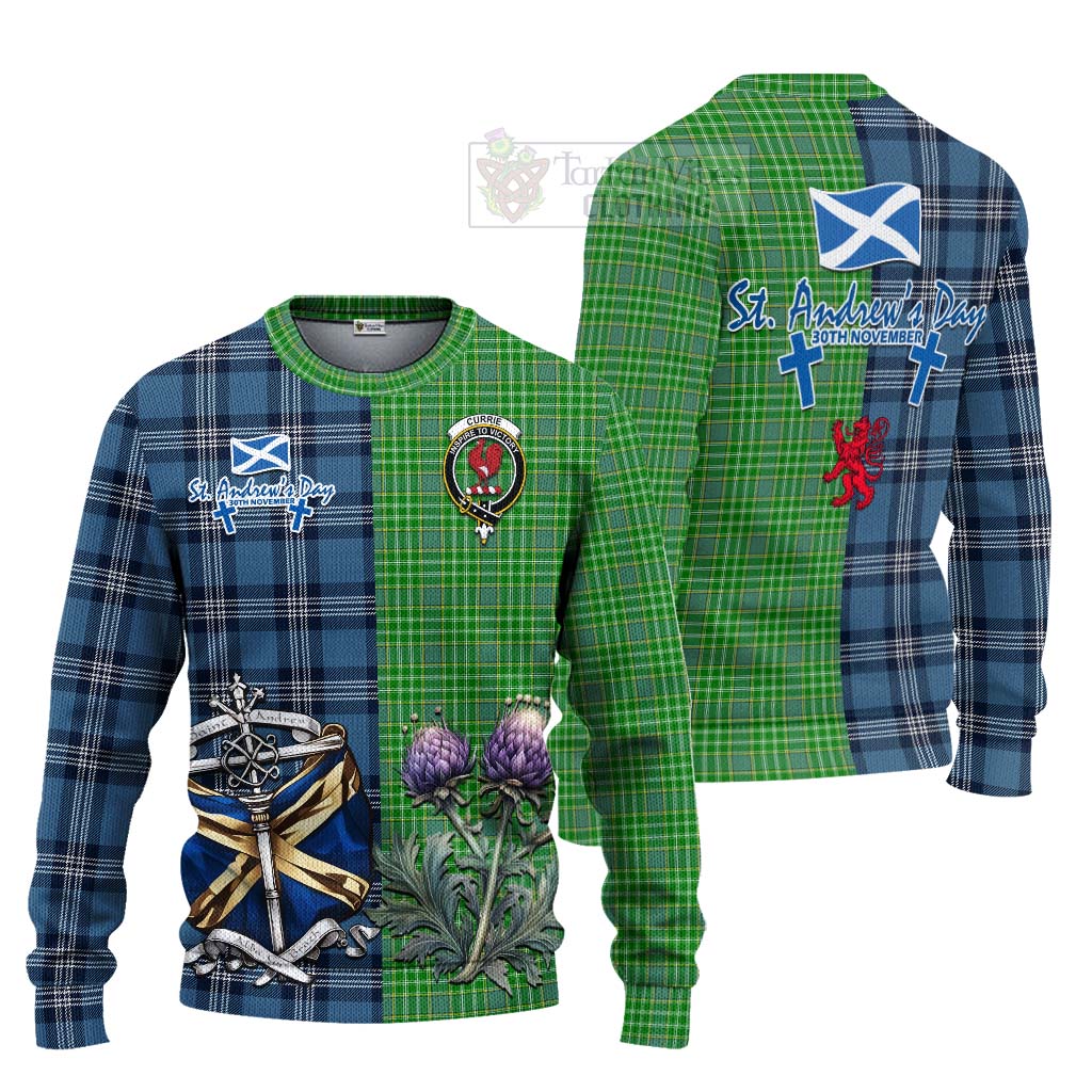 Currie Tartan Knitted Sweater Happy St. Andrew's Day Half Tartan Style Unisex - Tartan Vibes Clothing