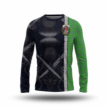 Currie Tartan Long Sleeve T-Shirt with Family Crest Cross Sword Thistle Celtic Vibes Unisex - Tartan Vibes Clothing
