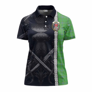 Currie Tartan Women's Polo Shirt with Family Crest Cross Sword Thistle Celtic Vibes Women - Tartan Vibes Clothing