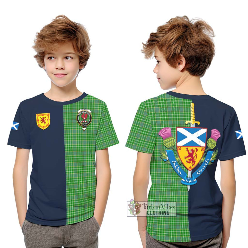 Currie Tartan Kid T-Shirt Alba with Scottish Lion Royal Arm Half Style Youth XL Size14 - Tartan Vibes Clothing