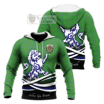 Currie Tartan Knitted Hoodie with Alba Gu Brath Regal Lion Emblem Unisex Knitted Pullover Hoodie - Tartan Vibes Clothing