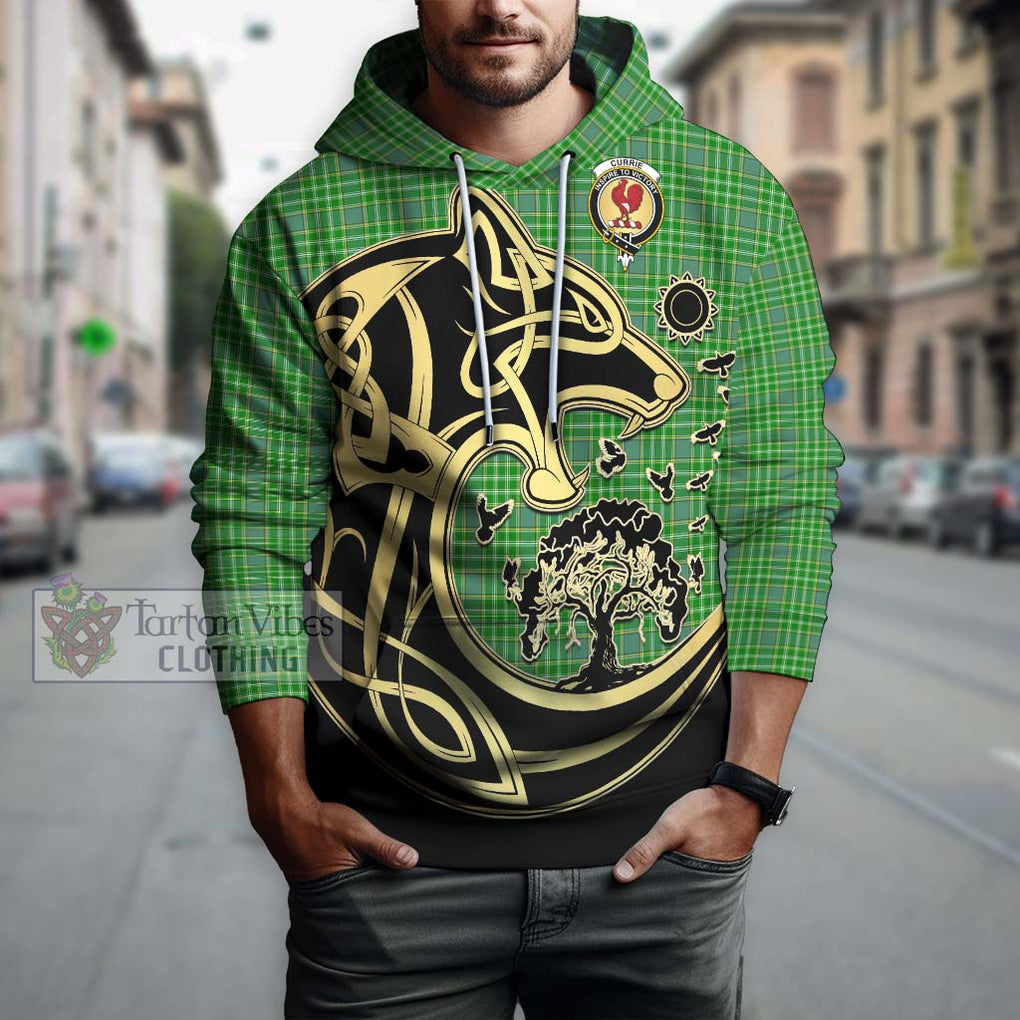 Currie Tartan Hoodie with Family Crest Celtic Wolf Style Zip Hoodie - Tartan Vibes Clothing