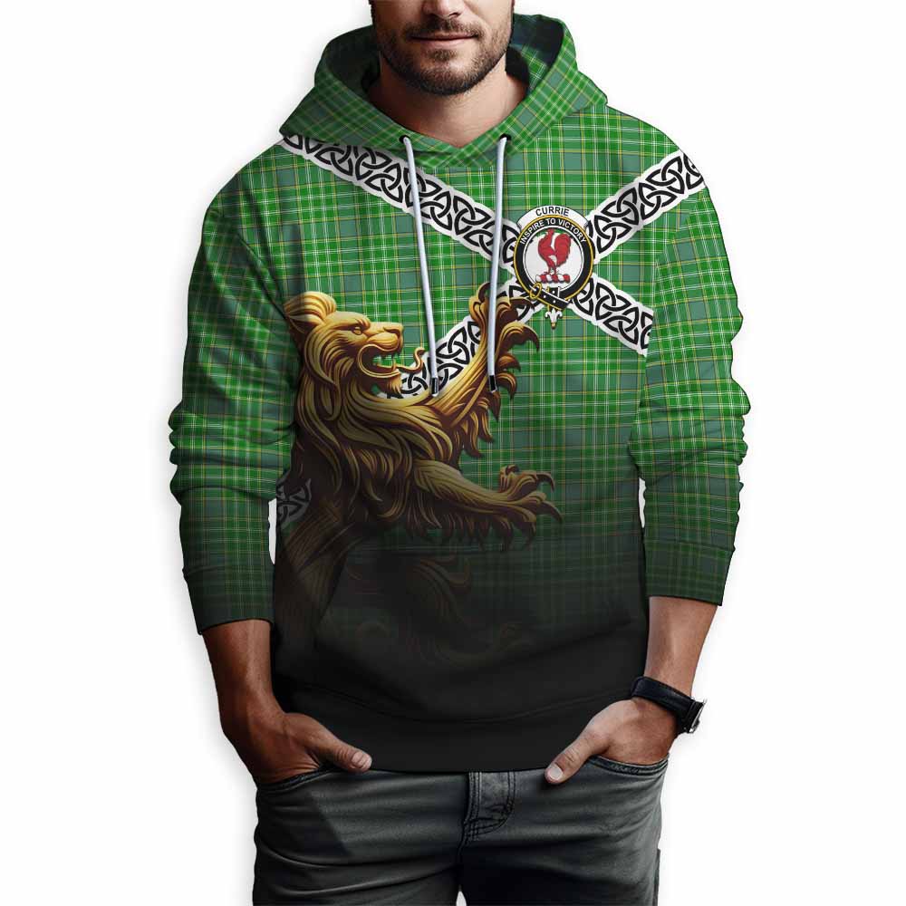 Currie Crest Tartan Hoodie with Golden Lion Emblem Celtic Style Pullover Hoodie - Tartan Vibes Clothing