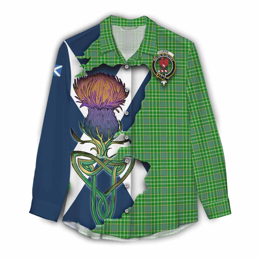 Currie Tartan Family Crest Women's Casual Shirt Scottish Thistle Celtic Inspired Female - Tartan Vibes Clothing