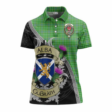 Currie Tartan Family Crest Women's Polo Shirt Lion Rampant Royal Thistle Shield Celtic Inspired Women - Tartan Vibes Clothing
