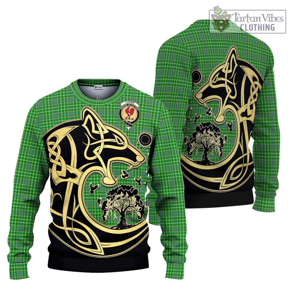 Currie Tartan Ugly Sweater with Family Crest Celtic Wolf Style Unisex - Tartan Vibes Clothing