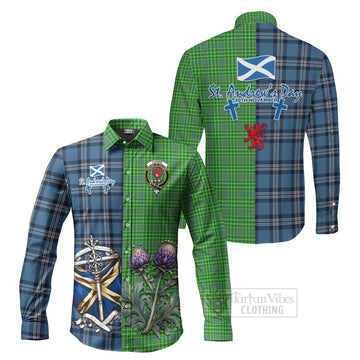Currie Tartan Long Sleeve Button Shirt Happy St. Andrew's Day Half Tartan Style Men's Shirt S - Tartan Vibes Clothing