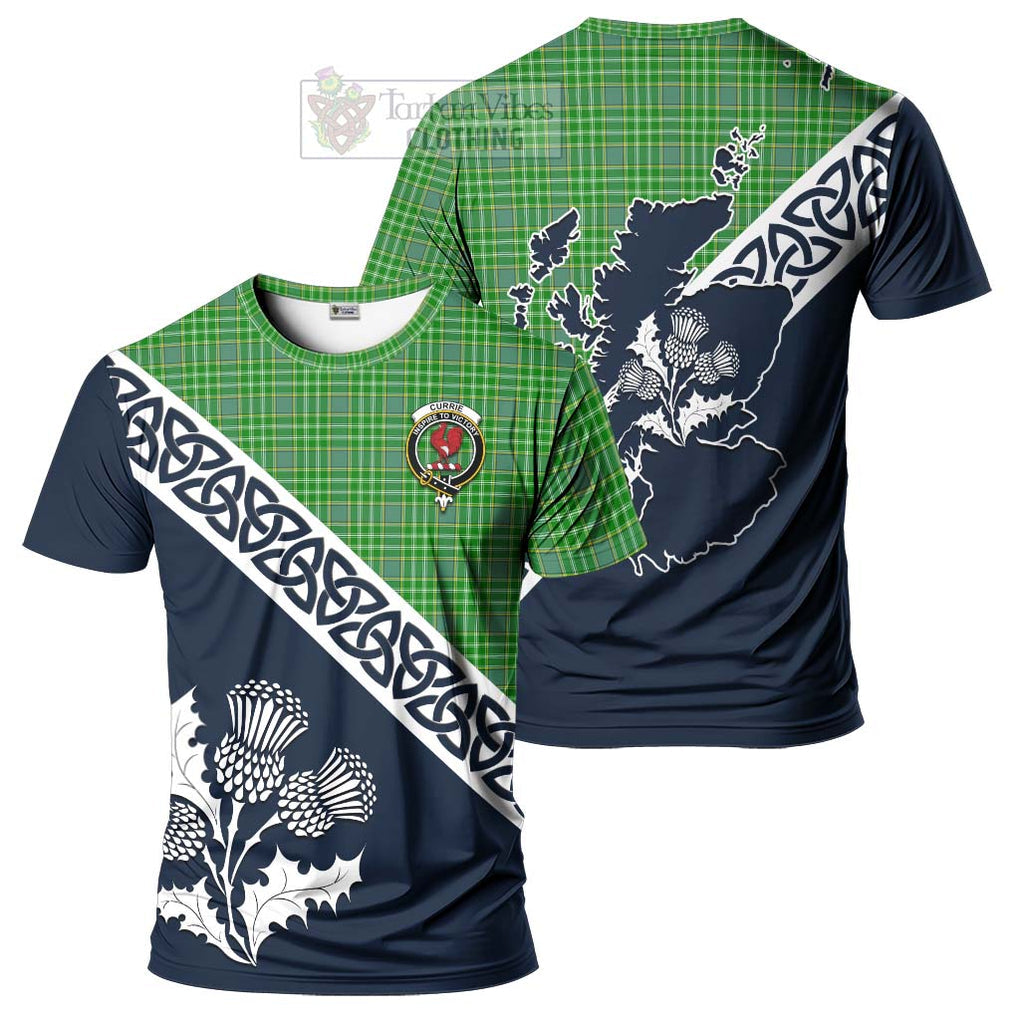 Currie Tartan T-Shirt Featuring Thistle and Scotland Map Kid's Shirt - Tartanvibesclothing Store