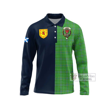 Currie Tartan Long Sleeve Polo Shirt Alba with Scottish Lion Royal Arm Half Style Unisex - Tartan Vibes Clothing