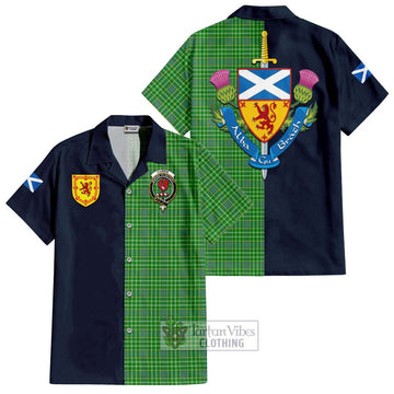 Currie Tartan Hawaiian Shirt Alba with Scottish Lion Royal Arm Half Style Kid - Tartan Vibes Clothing