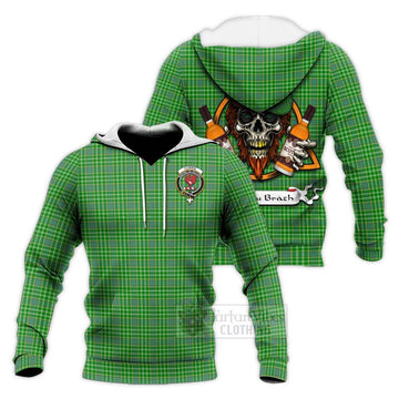 Currie Tartan Knitted Hoodie with Family Crest and Bearded Skull Holding Bottles of Whiskey Unisex Knitted Pullover Hoodie - Tartan Vibes Clothing