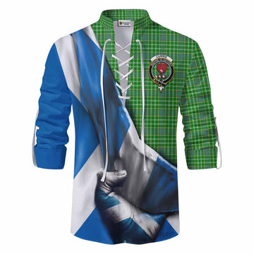 Currie Tartan Ghillie Kilt Shirt with Family Crest Scotland Patriotic Style Men - Tartan Vibes Clothing