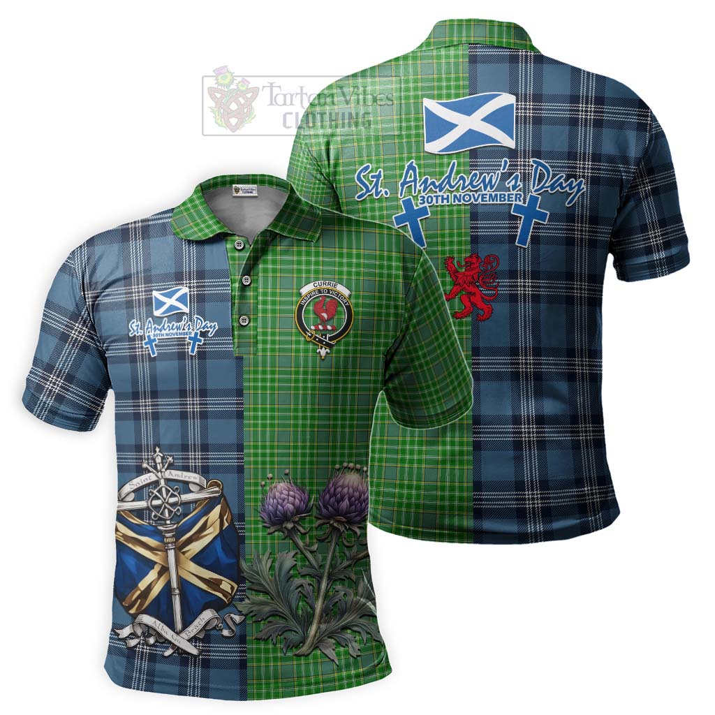 Currie Tartan Polo Shirt Happy St. Andrew's Day Half Tartan Style Kid - Tartan Vibes Clothing