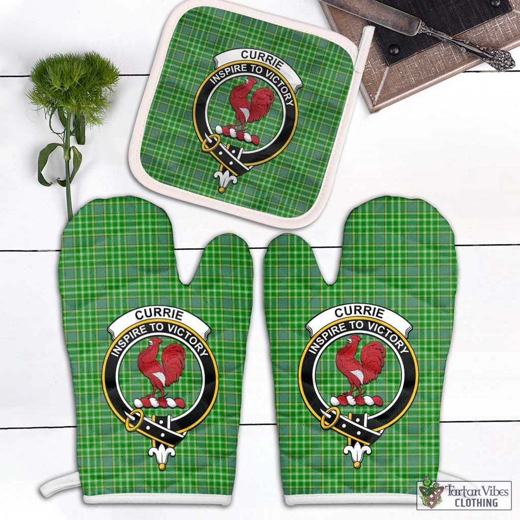 Currie Tartan Combo Oven Mitt & Pot-Holder with Family Crest White - Tartan Vibes Clothing