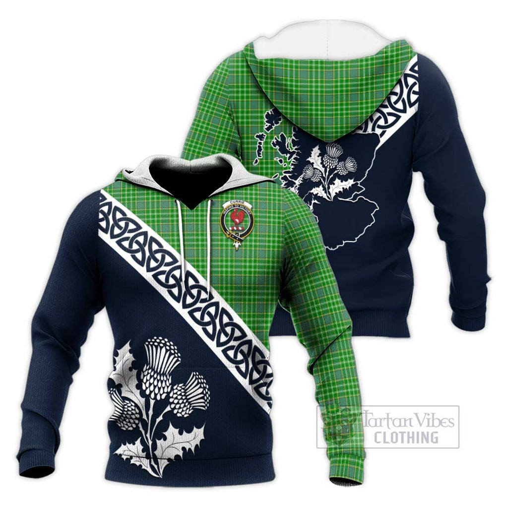 Currie Tartan Knitted Hoodie Featuring Thistle and Scotland Map Unisex Knitted Pullover Hoodie - Tartan Vibes Clothing