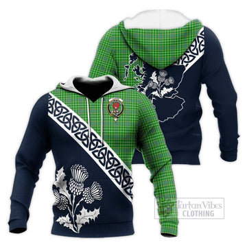 Currie Tartan Knitted Hoodie Featuring Thistle and Scotland Map Unisex Knitted Pullover Hoodie - Tartan Vibes Clothing