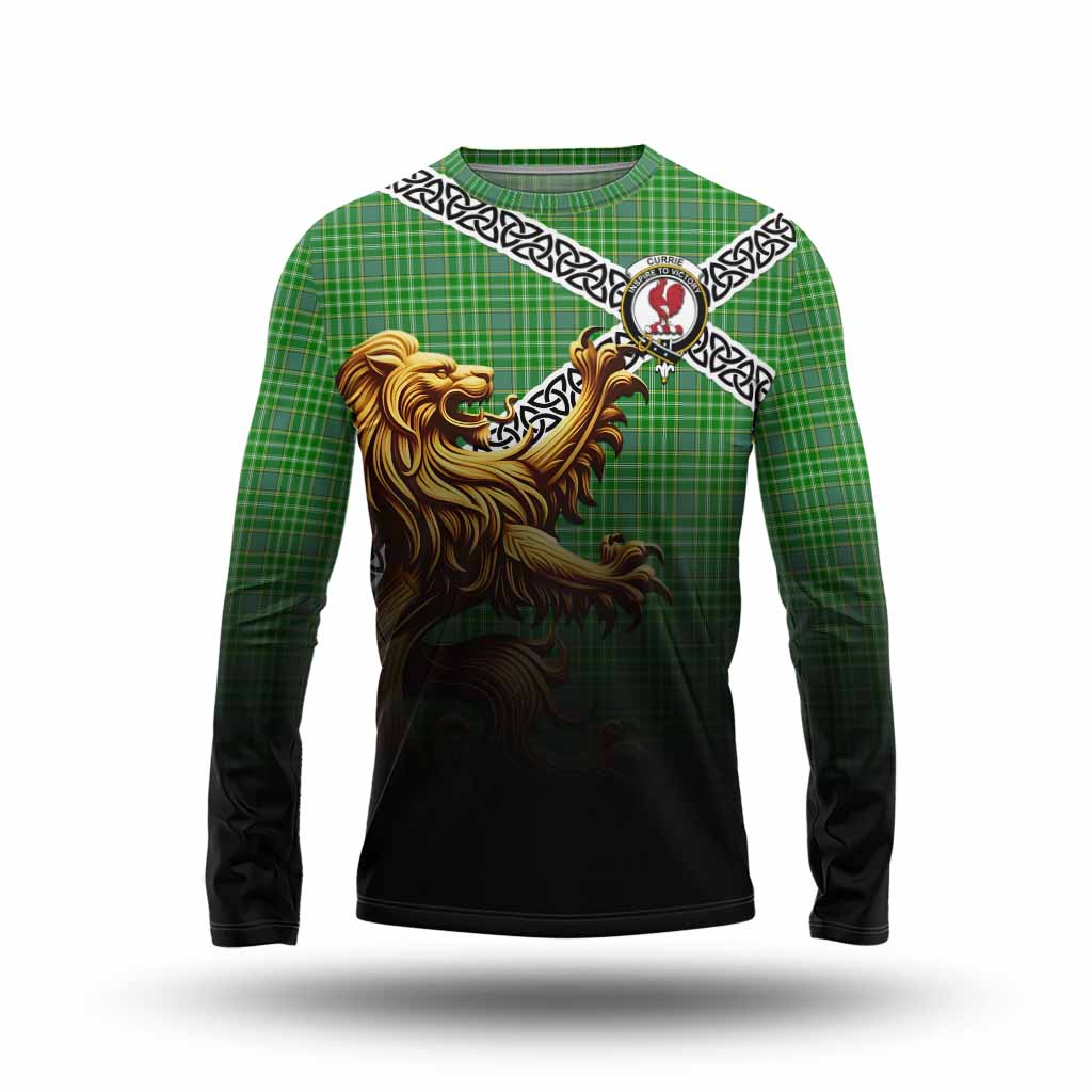 Currie Crest Tartan Long Sleeve T-Shirt with Golden Lion Emblem Celtic Style Unisex - Tartan Vibes Clothing