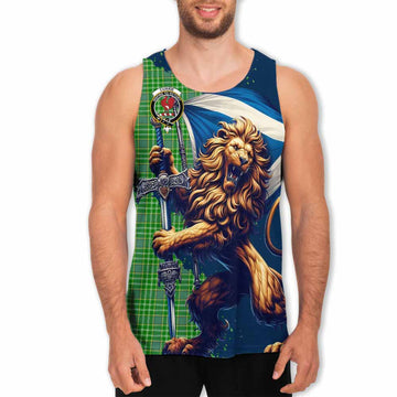 Currie Tartan Family Crest Men's Tank Top with Scottish Majestic Lion Men - Tartan Vibes Clothing