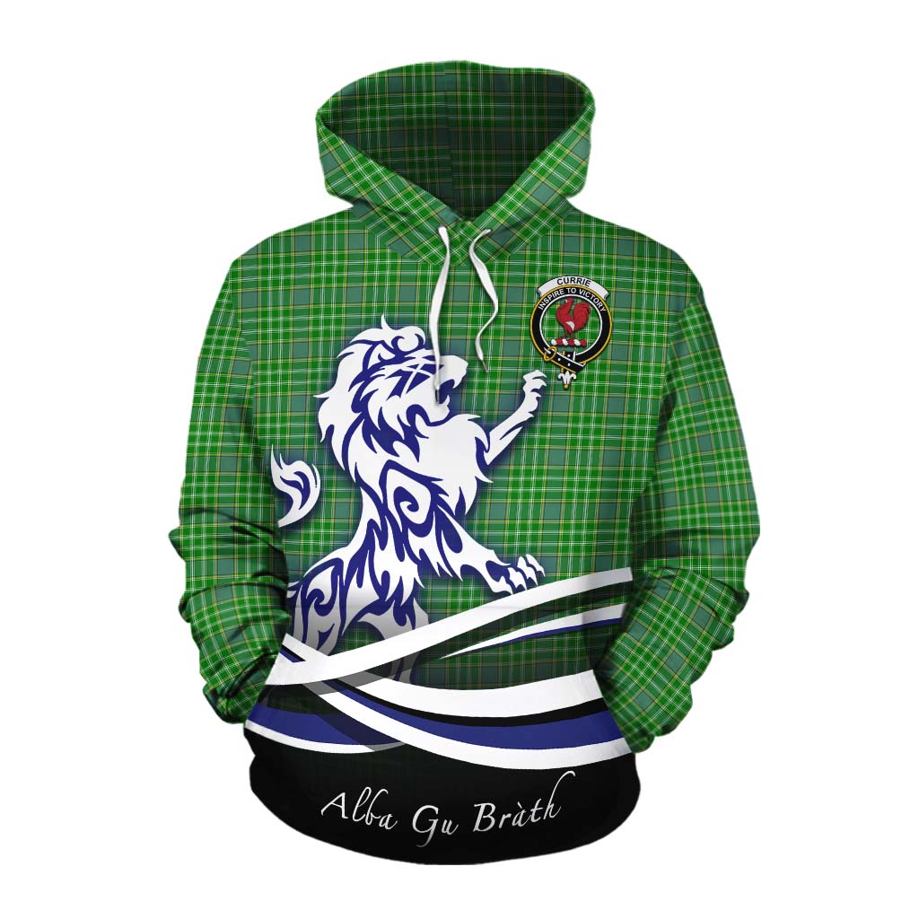 Currie Tartan Cotton Hoodie with Alba Gu Brath Regal Lion Emblem Pullover Hoodie XS - Tartan Vibes Clothing