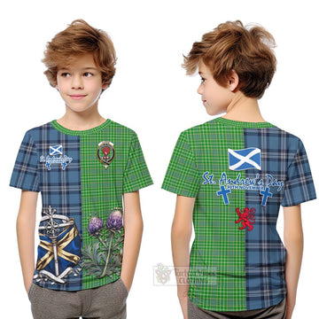 Currie Tartan Kid T-Shirt Happy St. Andrew's Day Half Tartan Style Youth XL Size14 - Tartan Vibes Clothing