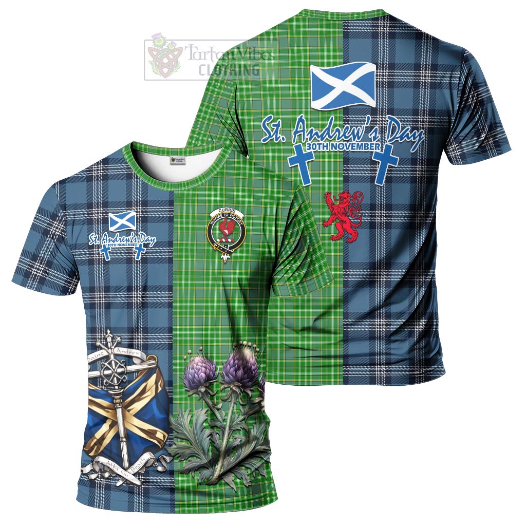 Currie Tartan T-Shirt Happy St. Andrew's Day Half Tartan Style Kid's Shirt - Tartan Vibes Clothing