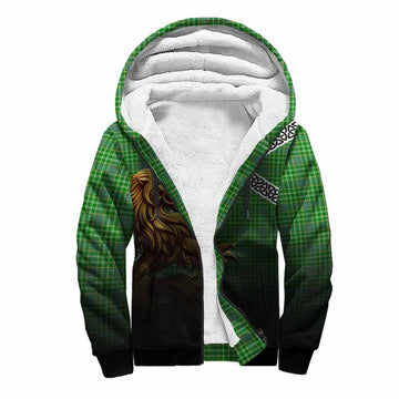 Currie Crest Tartan Sherpa Hoodie with Golden Lion Emblem Celtic Style Unisex S - Tartan Vibes Clothing