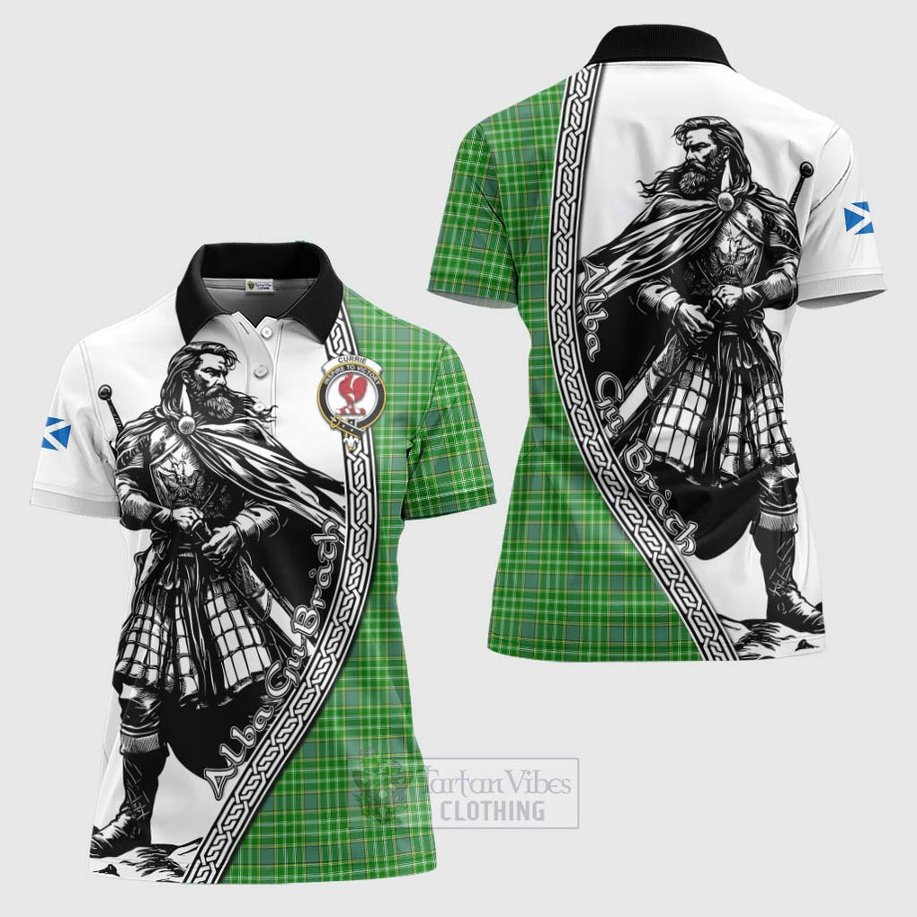 Currie Tartan Clan Crest Women's Polo Shirt with Highlander Warrior Celtic Style Women - Tartan Vibes Clothing