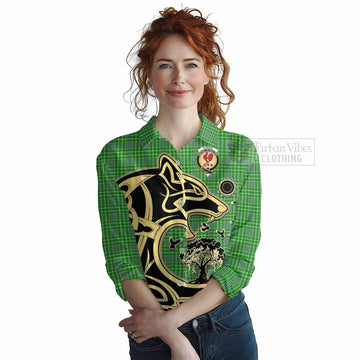 Currie Tartan Women's Casual Shirt with Family Crest Celtic Wolf Style Female - Tartan Vibes Clothing