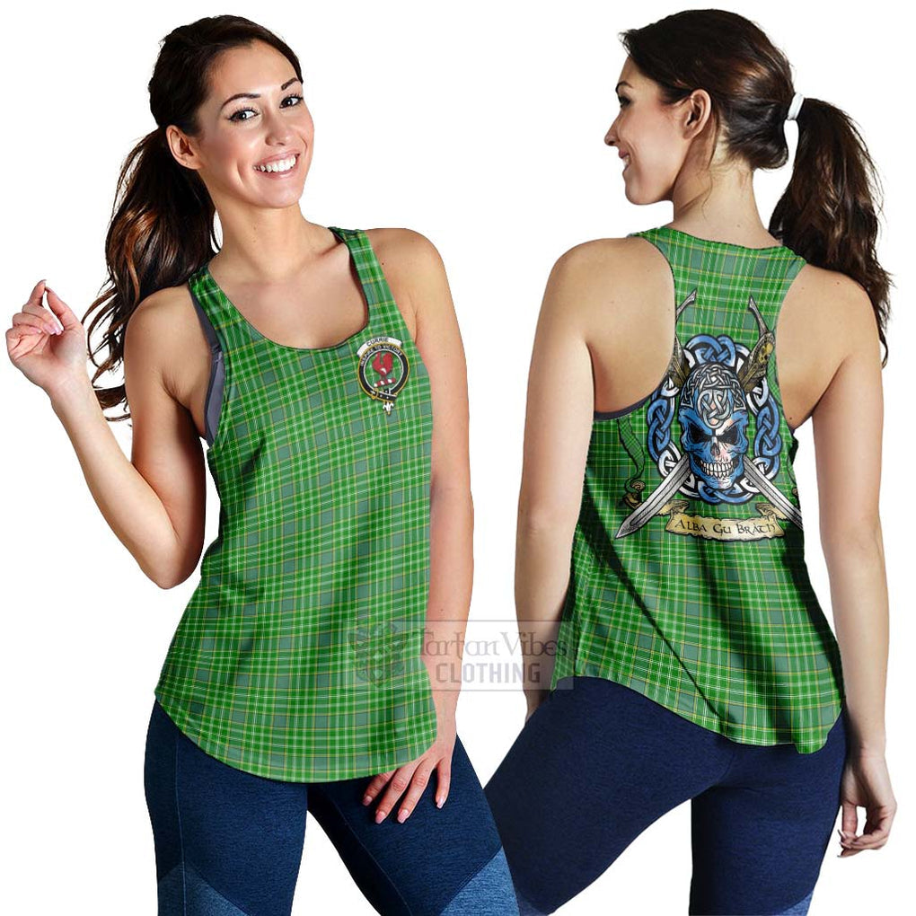 Currie Tartan Women's Racerback Tanks with Family Crest Celtic Skull Style 4XL - Tartan Vibes Clothing