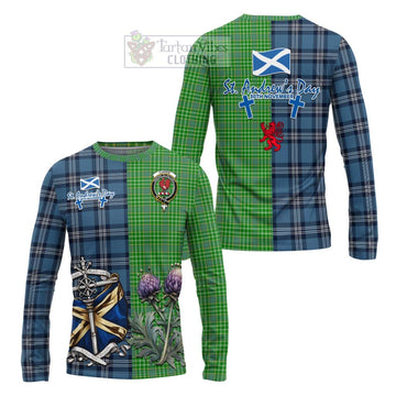 Currie Tartan Long Sleeve T-Shirt Happy St. Andrew's Day Half Tartan Style Unisex - Tartan Vibes Clothing