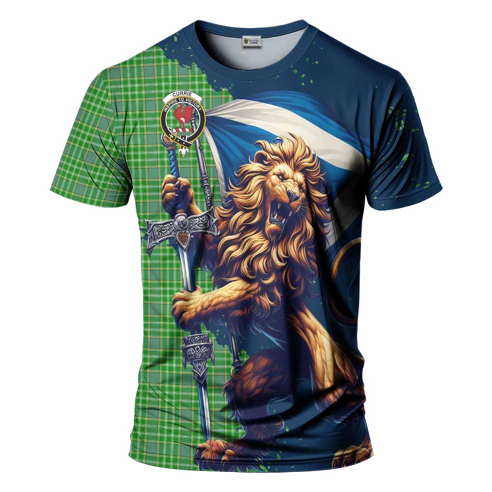 Currie Tartan Family Crest T-Shirt with Scottish Majestic Lion Kid's Shirt - Tartan Vibes Clothing