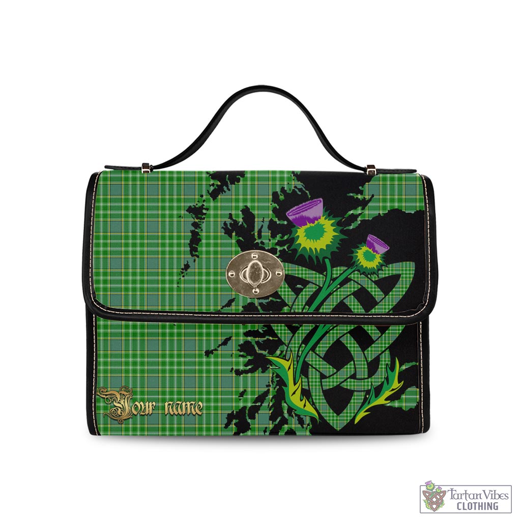 Tartan Vibes Clothing Currie Tartan Waterproof Canvas Bag with Scotland Map and Thistle Celtic Accents