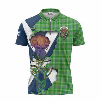 Currie Tartan Family Crest Zipper Polo Shirt Scottish Thistle Celtic Inspired Unisex - Tartan Vibes Clothing