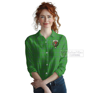 Currie Tartan Women's Casual Shirt with Family Crest Celtic Skull Style Female - Tartan Vibes Clothing