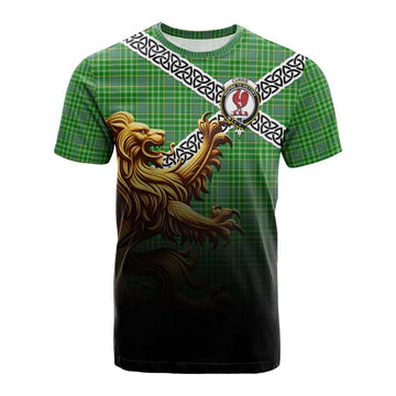 Currie Crest Tartan Cotton T-shirt with Golden Lion Emblem Celtic Style