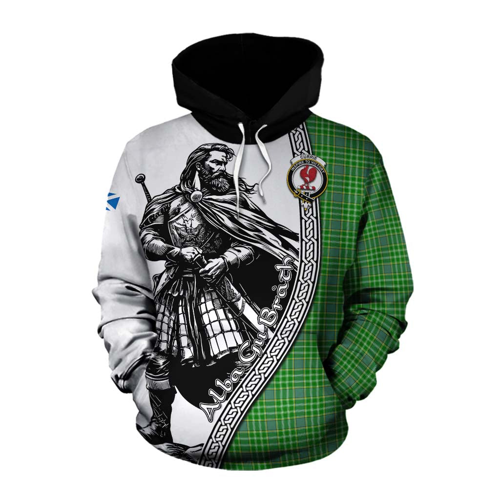 Currie Tartan Clan Crest Cotton Hoodie with Highlander Warrior Celtic Style Pullover Hoodie XS - Tartan Vibes Clothing