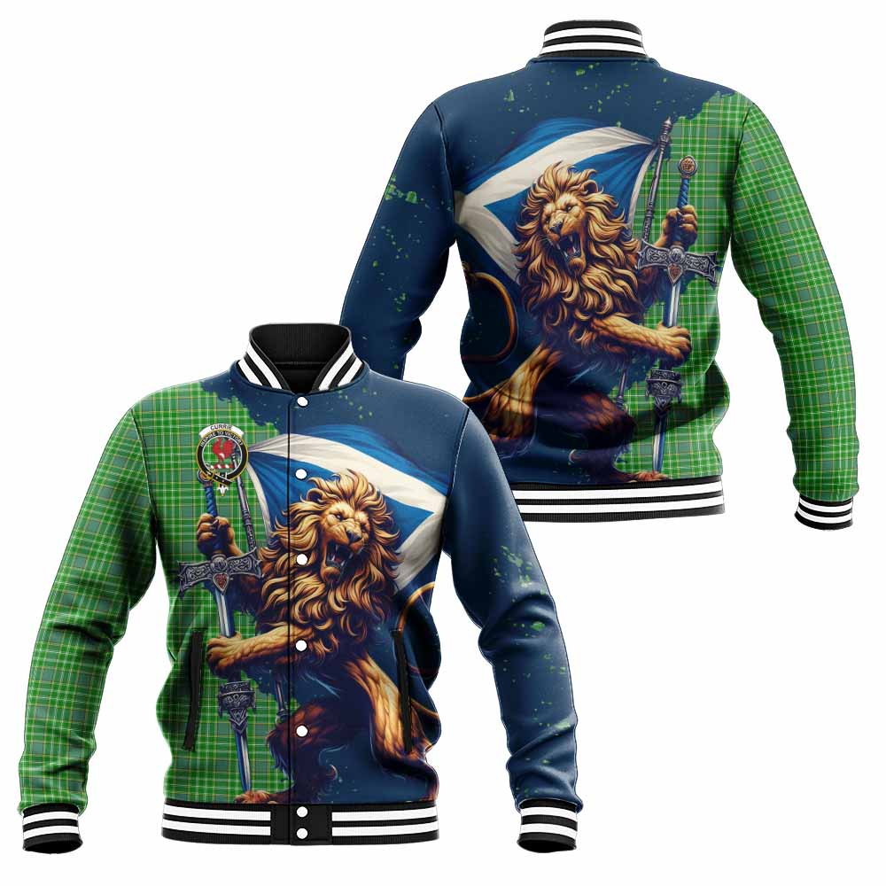 Currie Tartan Family Crest Baseball Jacket with Scottish Majestic Lion Unisex - Tartan Vibes Clothing