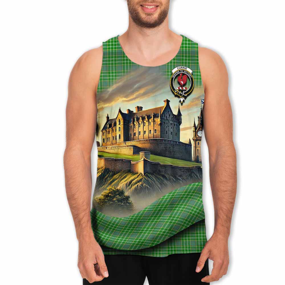 Currie Tartan Family Crest Men's Tank Top with Scottish Ancient Castle Style Men - Tartan Vibes Clothing