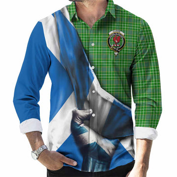 Currie Tartan Long Sleeve Button Shirt with Family Crest Scotland Patriotic Style Men's Shirt S - Tartan Vibes Clothing