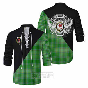 Currie Tartan Ghillie Kilt Shirt with Family Crest and Military Logo Style Men - Tartan Vibes Clothing