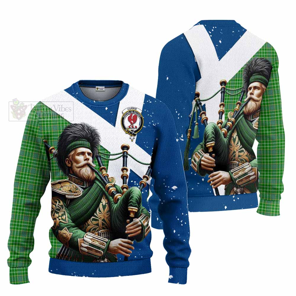 Currie Tartan Knitted Sweater with Family Crest Scottish Bagpiper Vibes Unisex - Tartan Vibes Clothing