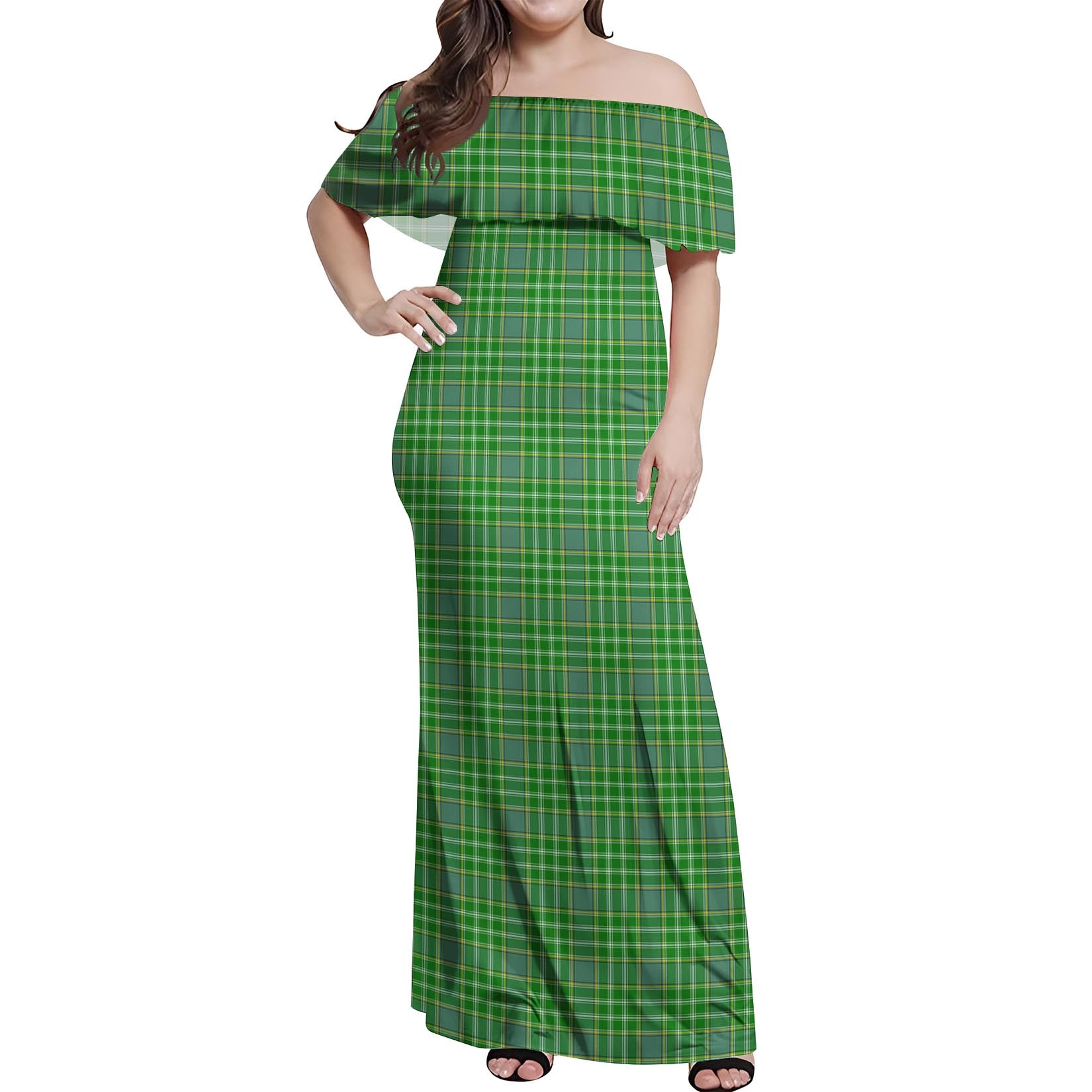 Currie Tartan Off Shoulder Long Dress Women's Dress - Tartan Vibes Clothing